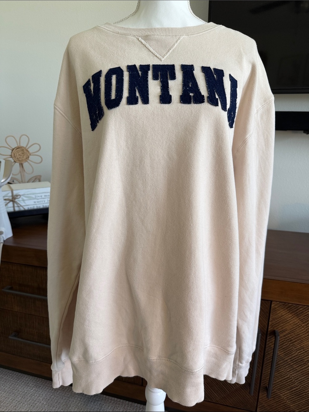 Blue 84 Beige Crewneck Sweatshirt with Navy 'MONTANA' Appliqué